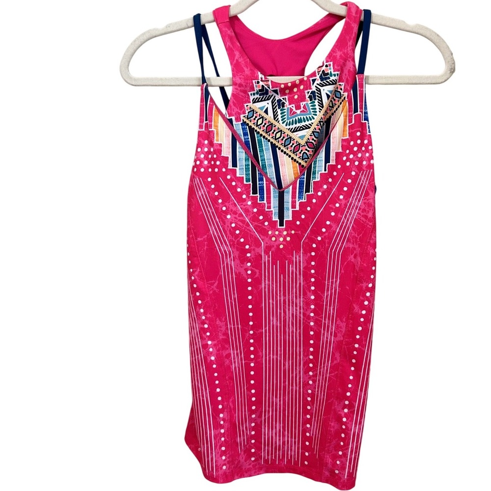Lucky in Love XS 4-6 Pink Geometric Tribal Print Tennis Tank Top Pickleball
